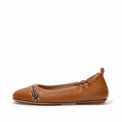 Fitflop Women's ALLEGRO Snake Bangle Leather Ballet Flats - Light Brown, LO5921604